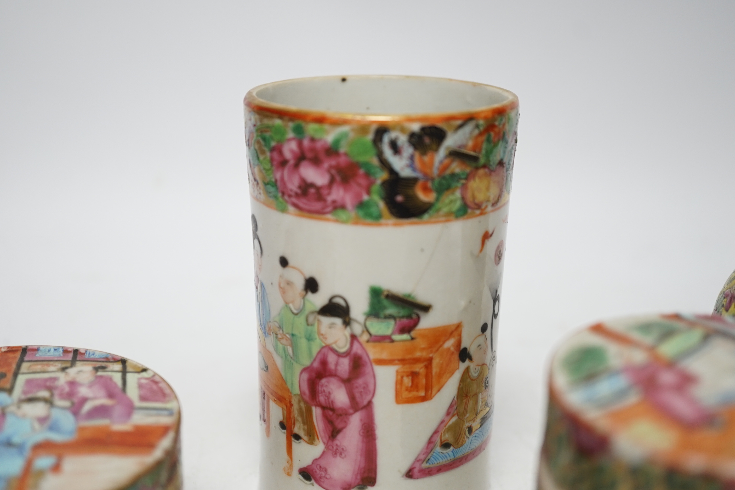 Seven 19th/20th century Chinese enamelled porcelain vases, boxes or jars